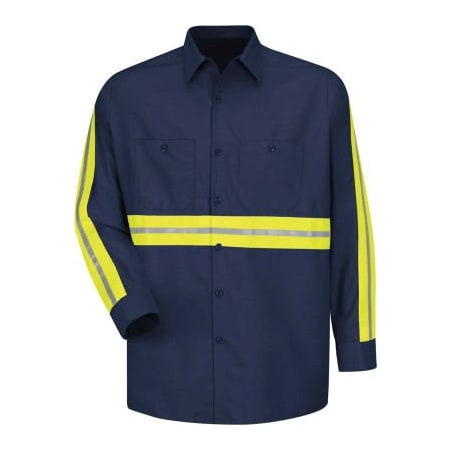 Vf Imagewear Red Kap Enhanced Visibility Industrial Long Sleeve Work Shirt, Navy, Poly/Cotton, Regular XL SP14ENRGXL
